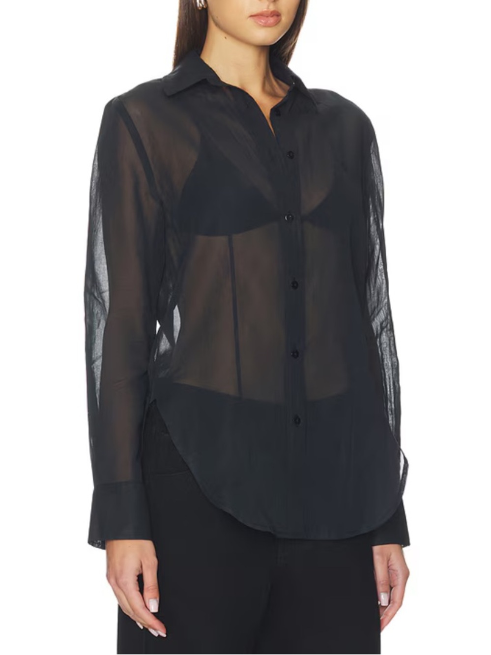 Enza Costa 100% Cotton Black Organza Fitted Button Up Shirt NWOT Size Small - Picture 2 of 6